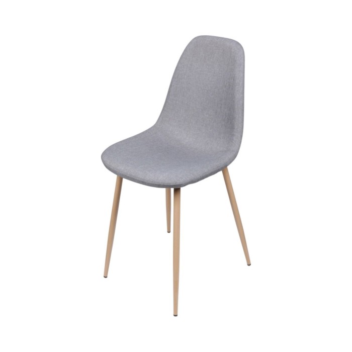 Set van 4 stoelen in lichtgrijze stof met metalen poten met houteffect - 45x87x54 cm, zithoogte 49 cm - Collectie NORDICA
