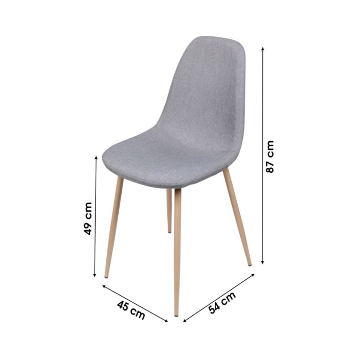 Set van 4 stoelen in lichtgrijze stof met metalen poten met houteffect - 45x87x54 cm, zithoogte 49 cm - Collectie NORDICA