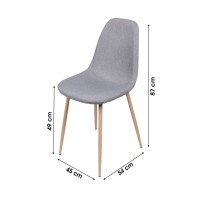 Set van 4 stoelen in lichtgrijze stof met metalen poten met houteffect - 45x87x54 cm, zithoogte 49 cm - Collectie NORDICA
