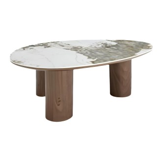 Table basse PTERAX effet bois foncé et marbre blanc