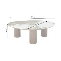 Table basse PTERAX 110 cm en céramique effet marbre blanc et pieds aspect bois – Forme organique
