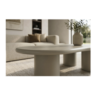 Zoom sur la tranche du plateau de la table basse PTERAX grise