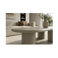 Table basse PTERAX 130 cm gris mat en MDF verni – Forme organique et plateau arrondi