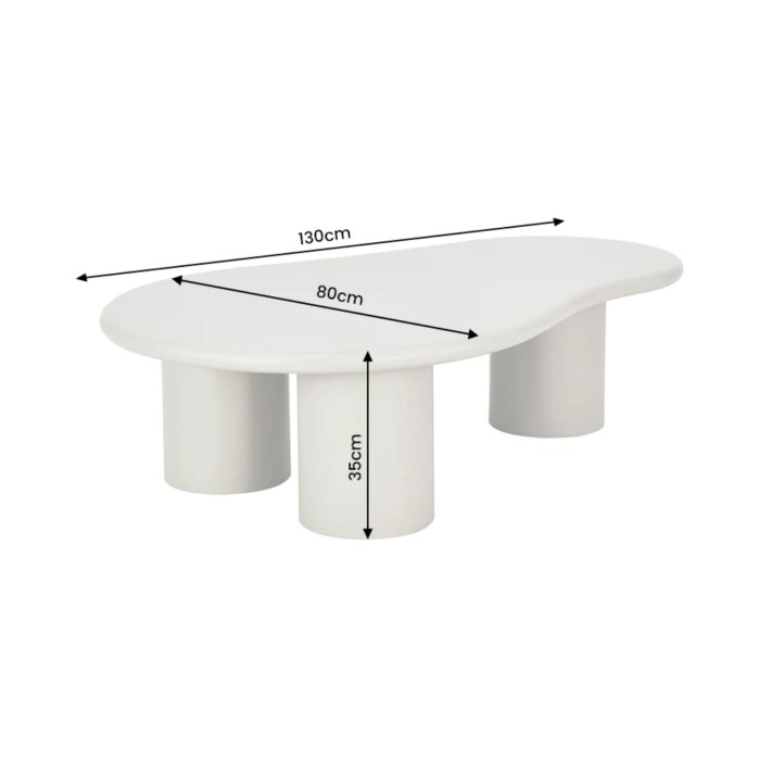 Table basse PTERAX 130 cm gris mat en MDF verni – Forme organique et plateau arrondi