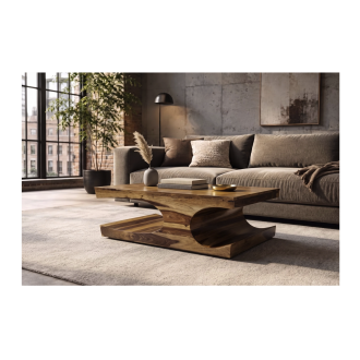 Table basse NOMA en bois de Sheesham vue dans un décor 3D