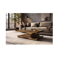 Table basse NOMA 105 cm en bois de Sheesham massif verni avec niches arrondies