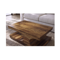 Table basse NOMA 105 cm en bois de Sheesham massif verni avec niches arrondies