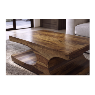 Zoom sur la structure de la table basse NOMA en bois de Sheesham