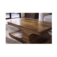 Table basse NOMA 105 cm en bois de Sheesham massif verni avec niches arrondies