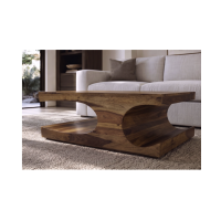 Table basse NOMA 105 cm en bois de Sheesham massif verni avec niches arrondies