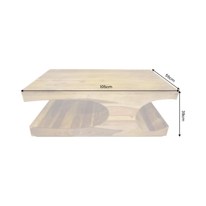 Table basse NOMA 105 cm en bois de Sheesham massif verni avec niches arrondies