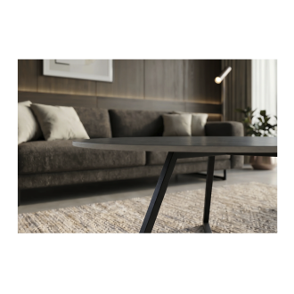 Zoom sur la tranche du plateau de la table basse PETRANO gris anthracite