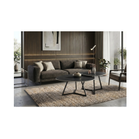 Table basse PETRANO 70 cm en céramique gris anthracite et métal noir – Forme organique
