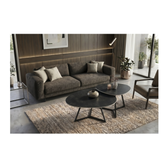 Table basse PETRANO gris anthracite vue avec une autre table basse de la collection et vue de haut