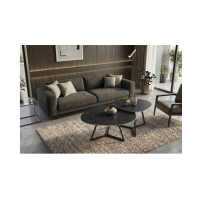 Table basse PETRANO 70 cm en céramique gris anthracite et métal noir – Forme organique