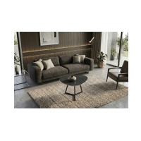 Table basse PETRANO 70 cm en céramique gris anthracite et métal noir – Forme organique