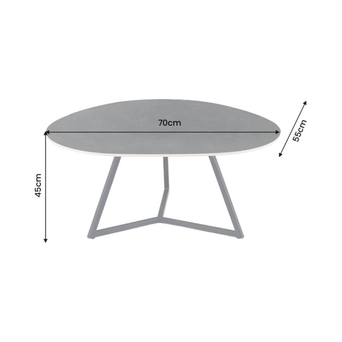 Table basse PETRANO 70 cm en céramique gris anthracite et métal noir – Forme organique