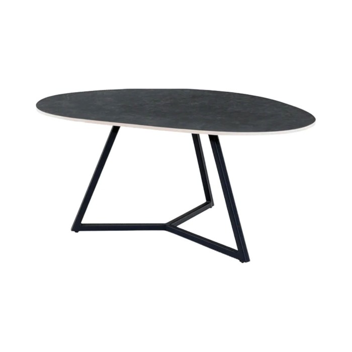 Table basse PETRANO 70 cm en céramique gris anthracite et métal noir – Forme organique