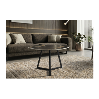 Table basse PETRANO effet marbre noir et sable mise en situation