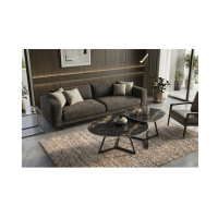 Table basse PETRANO 70 cm en céramique noire effet marbre sable et métal noir – Forme organique