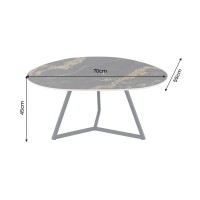 Table basse PETRANO 70 cm en céramique noire effet marbre sable et métal noir – Forme organique