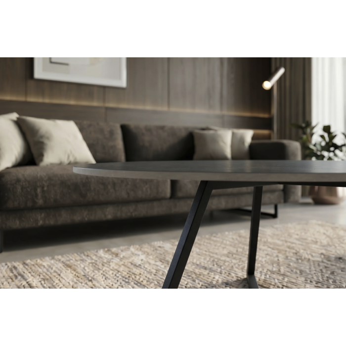 Zoom sur la tranche du plateau de la table basse PETRANO 90cm grise anthracite
