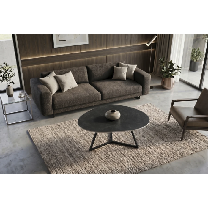 Table basse PETRANO 90cm grise anthracite vue de haut éloignée