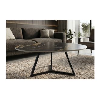 Table basse PETRANO 90cm effet marbre sable et noir mise en situation