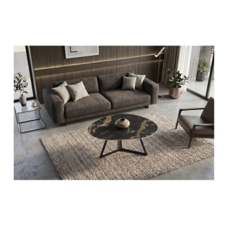 Table basse PETRANO 90cm effet marbre sable et noir vue de haut