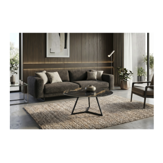 Table basse PETRANO 90cm effet marbre sable et noir vue de face