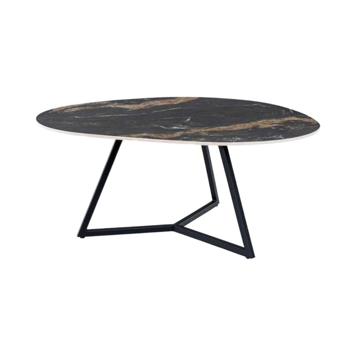 Table basse PETRANO 90cm effet marbre sable et noir