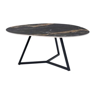 Table basse PETRANO 90cm effet marbre sable et noir