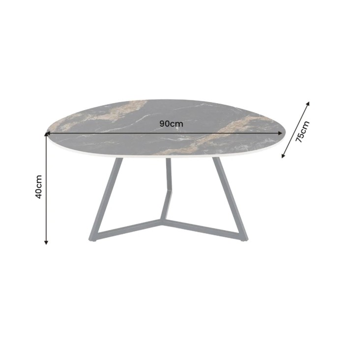 Table basse PETRANO 90cm effet marbre sable et noir dimensions