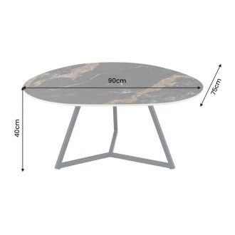 Table basse PETRANO 90cm effet marbre sable et noir dimensions