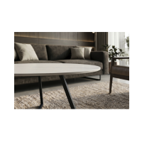 Salontafel PETRANO 90 cm in wit marmer effect keramiek en zwart metaal - Organische vorm