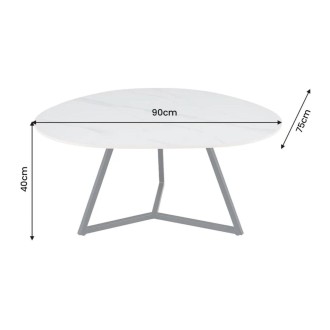 Mesa de centro PETRANO 90 cm en cerámica efecto mármol blanco y metal negro - Forma orgánica