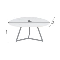 Salontafel PETRANO 90 cm in wit marmer effect keramiek en zwart metaal - Organische vorm
