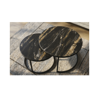 Ensemble de 2 tables basses gigognes VELTO en céramique noire effet marbre sable et métal noir