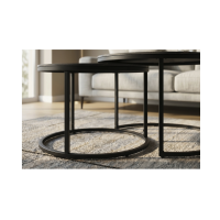 Ensemble de 2 tables basses gigognes VELTO en céramique noire effet marbre sable et métal noir