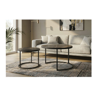 Tables basses gigognes VELTO effet marbre noir et sable vues séparément