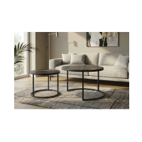 Ensemble de 2 tables basses gigognes VELTO en céramique noire effet marbre sable et métal noir
