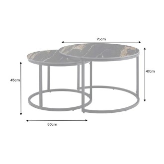Tables basses gigognes VELTO effet marbre noir et sable dimensions