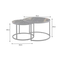 Ensemble de 2 tables basses gigognes VELTO en céramique noire effet marbre sable et métal noir