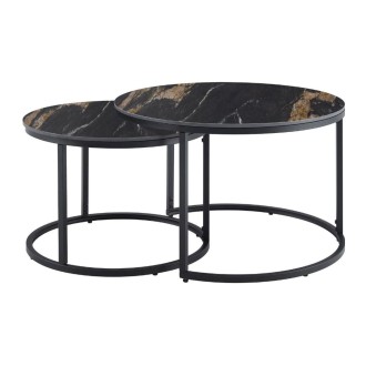 Tables basses gigognes VELTO effet marbre noir et sable