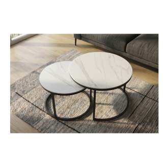 Tables basses gigognes VELTO effet marbre blanc vues de haut
