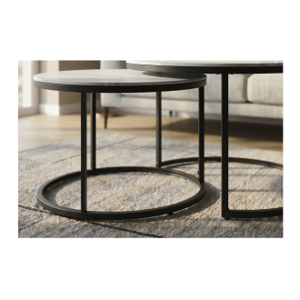 Zoom sur les structures des tables basses gigognes VELTO effet marbre blanc
