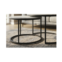 Ensemble de 2 tables basses gigognes VELTO en céramique effet marbre blanc et métal noir