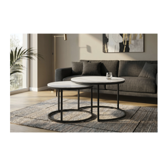 Tables basses gigognes VELTO effet marbre blanc mises en situation