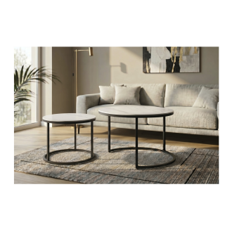 Tables basses gigognes VELTO effet marbre blanc vues séparément