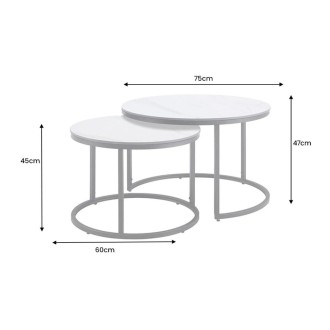Tables basses gigognes VELTO effet marbre blanc dimensions